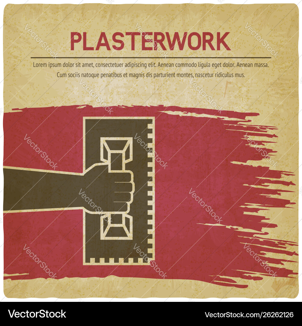 Plaster work design hand with trowel on vintage Plaster work design hand with trowel on vintage vector image