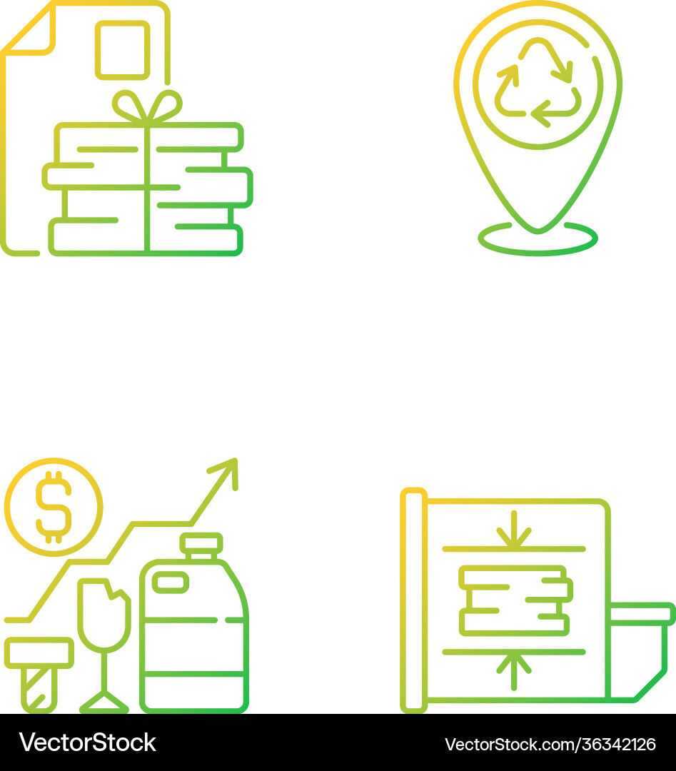 Trash removal gradient linear icons set Vector Image