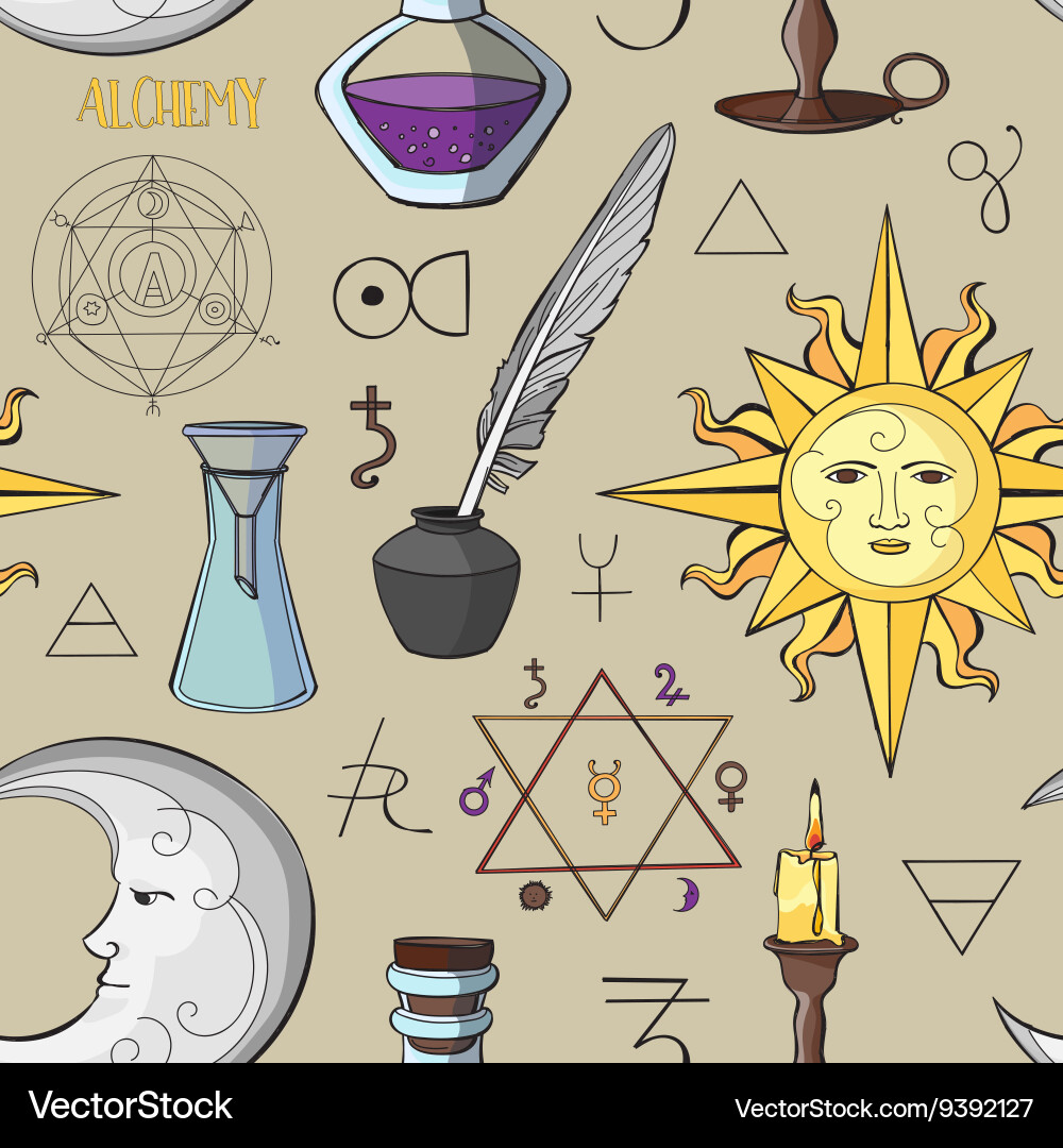 Alchemy symbols pattern Vector Image