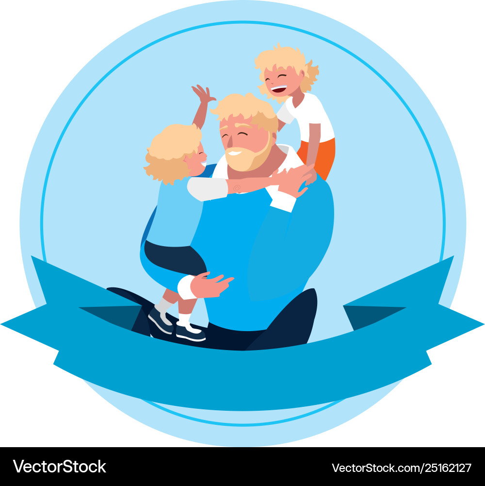 Father with sons characters in frame Father with sons characters in frame Vector Image