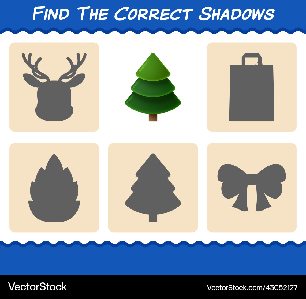 Find the correct shadows of pine tree searching Find the correct shadows of pine tree searching vector image