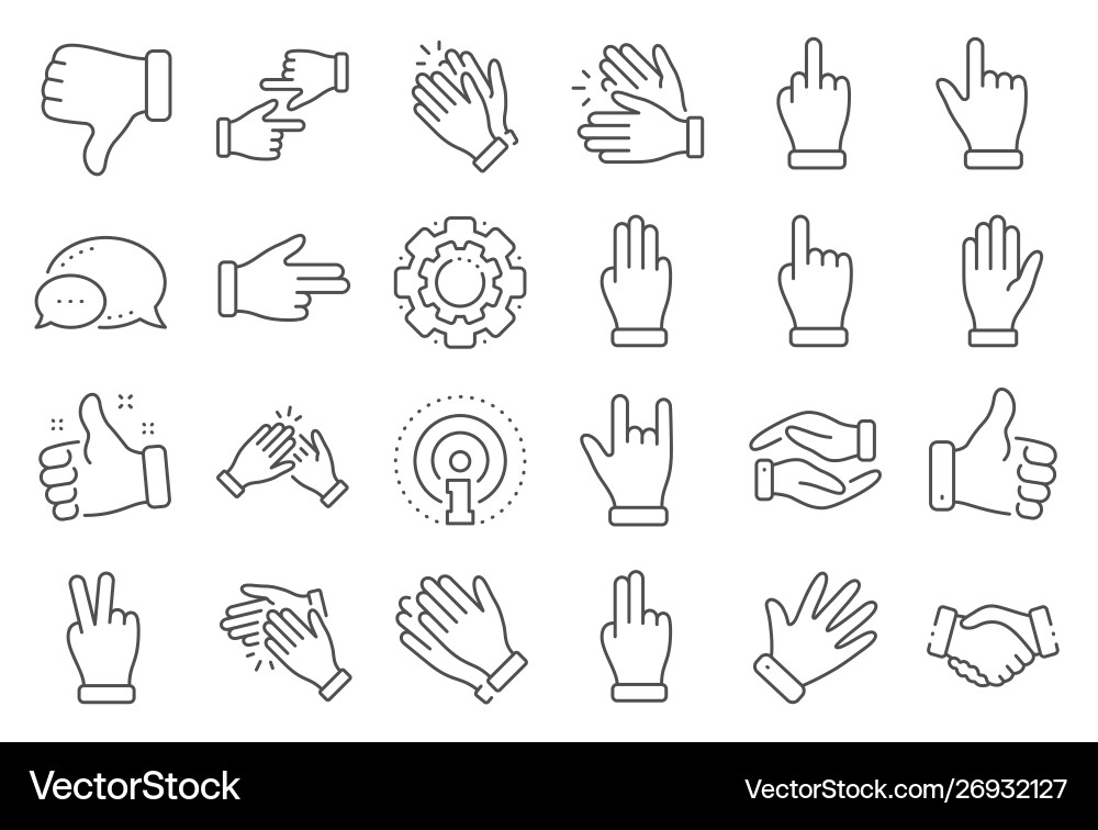 Hand gestures line icons handshake clapping Hand gestures line icons handshake clapping Vector Image