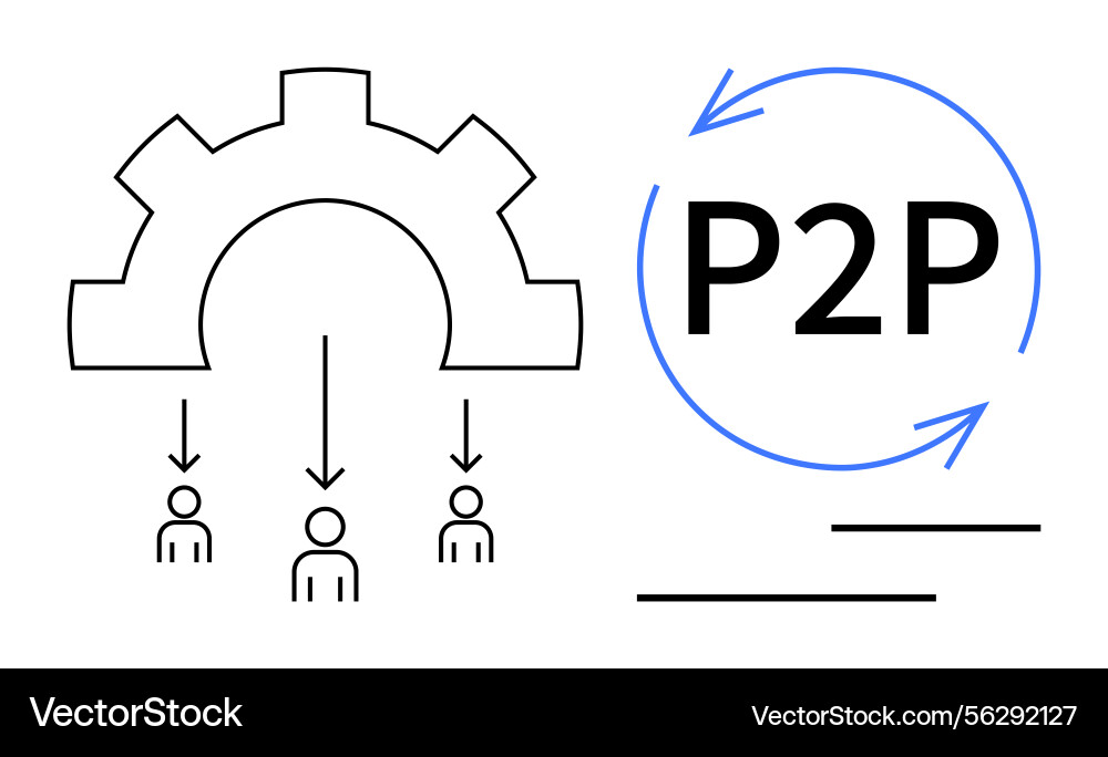 Peer-to-peer network with users and gear symbol Peer-to-peer network with users and gear symbol vector image