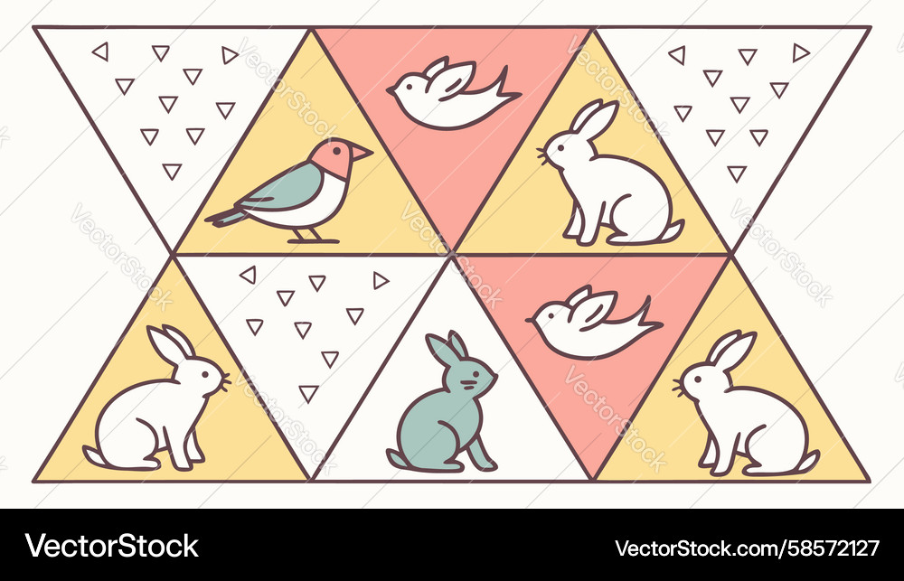 Playful Rabbit & Bird Triangular Pattern Vector Image