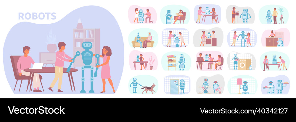 Robot flat compositions set Robot flat compositions set vector image
