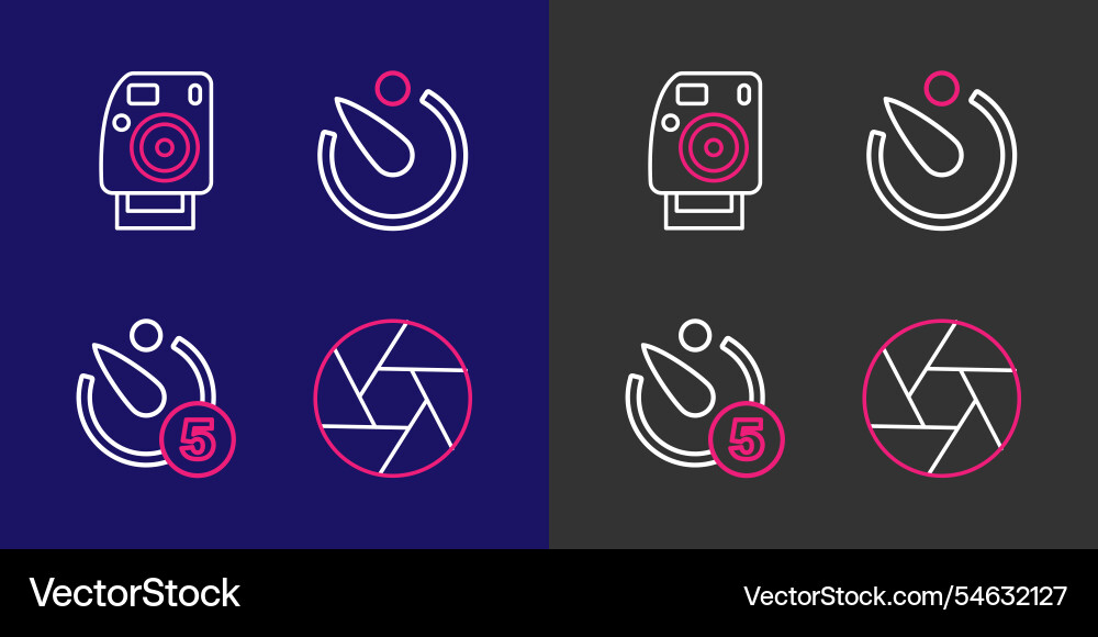 Set line camera shutter timer and photo Set line camera shutter timer and photo vector image
