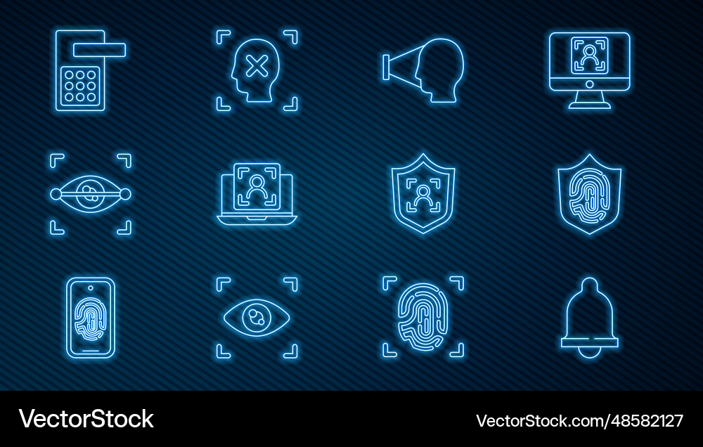 Set line motion sensor fingerprint in shield Set line motion sensor fingerprint in shield vector image