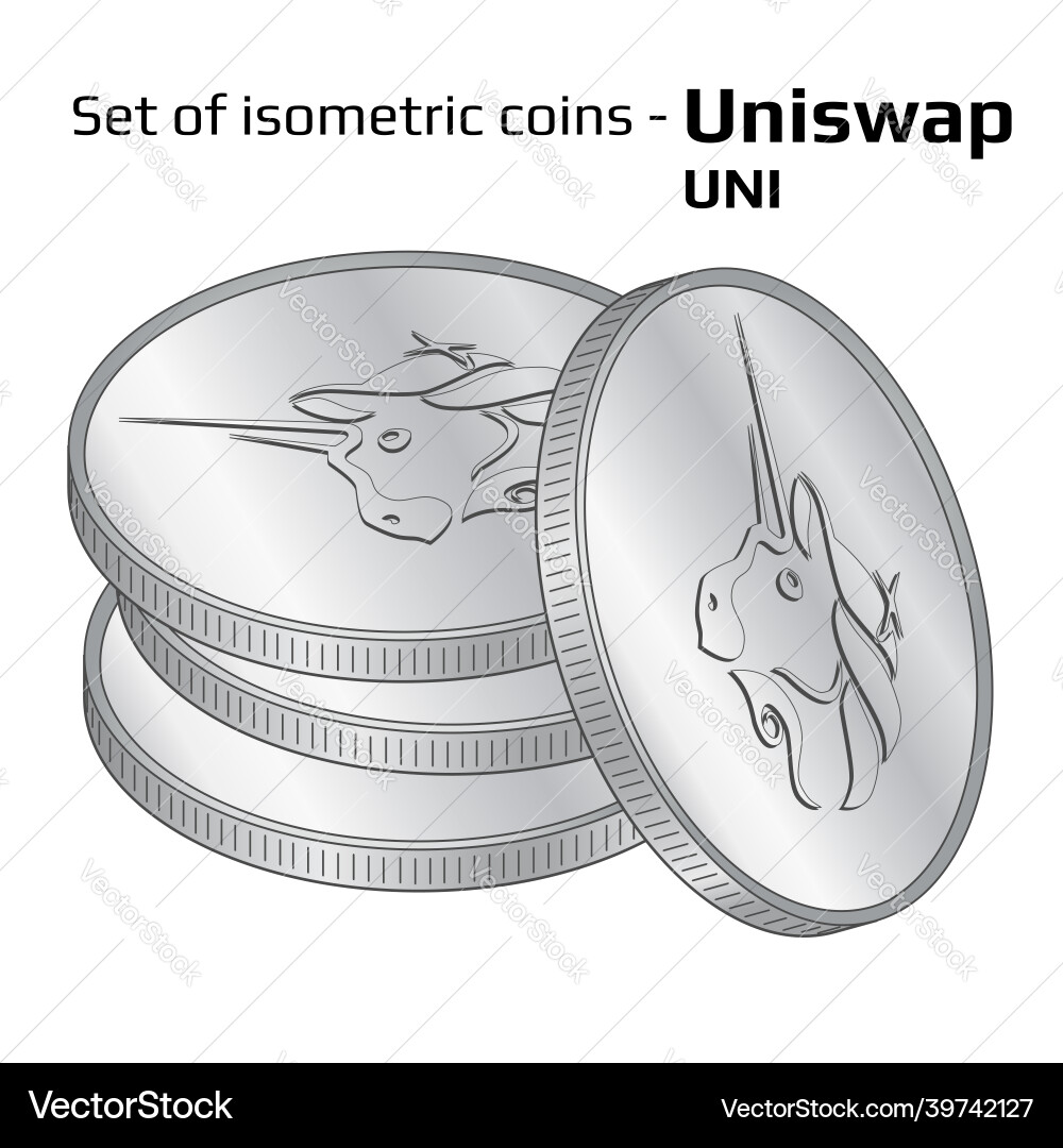 Set of coins in stack uniswap uni isometric Vector Image