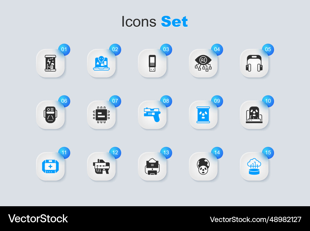 Set planet earth and radiation processor cpu Set planet earth and radiation processor cpu vector image