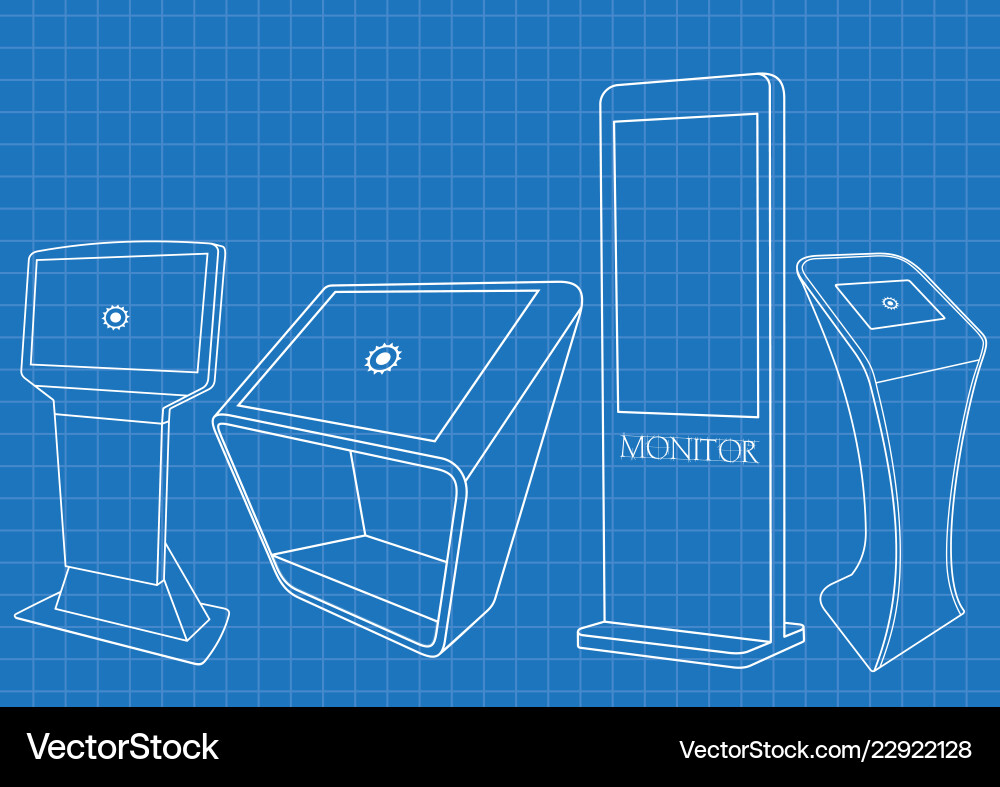 Blueprint of four promotional interactive kiosk Blueprint of four promotional interactive kiosk vector image