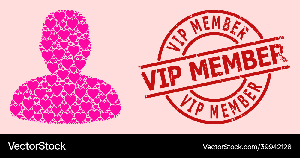 Grunge vip Mitglied Stempel und rosa Liebe Herz Person Grunge vip Mitglied Stempel und rosa Liebe Herz Person vektorbild