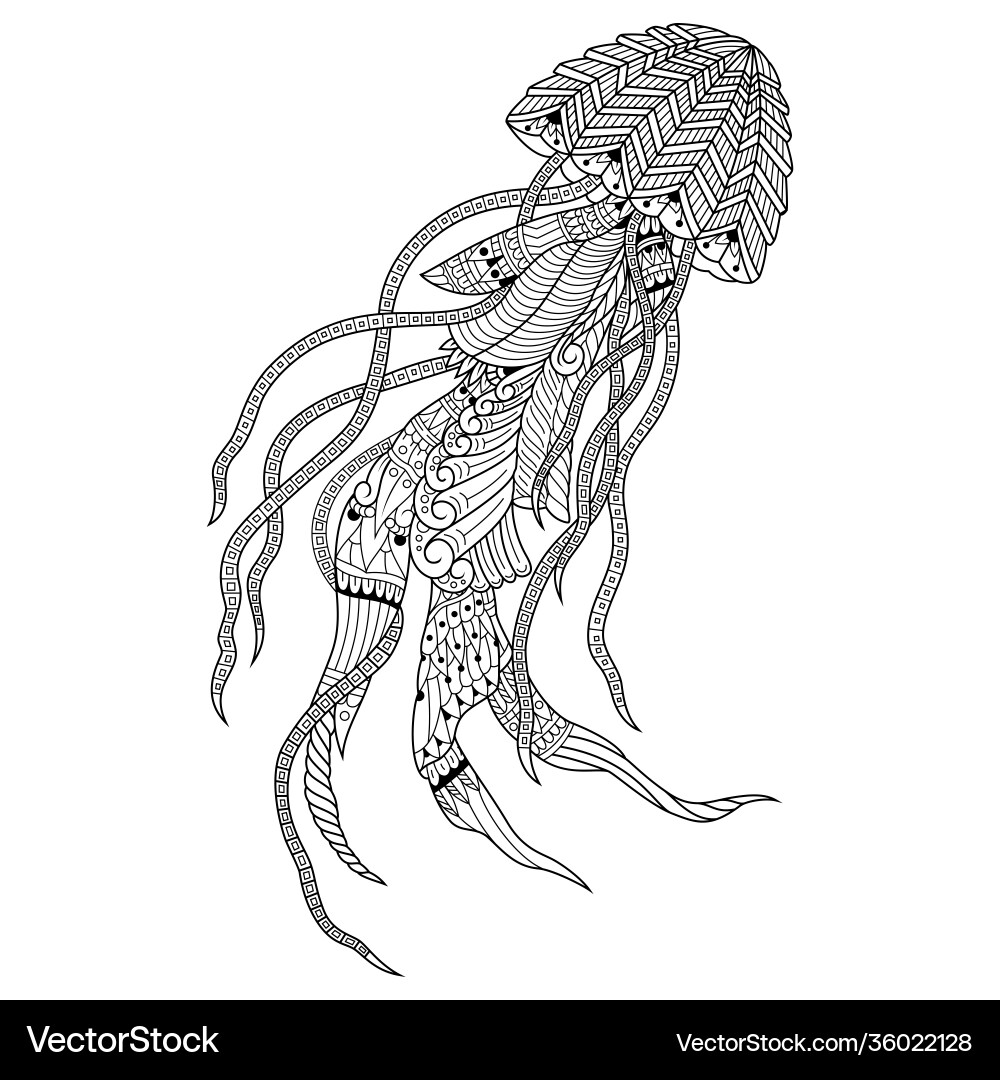 Hand drawn jellyfish in entangle style Hand drawn jellyfish in entangle style Vector Image