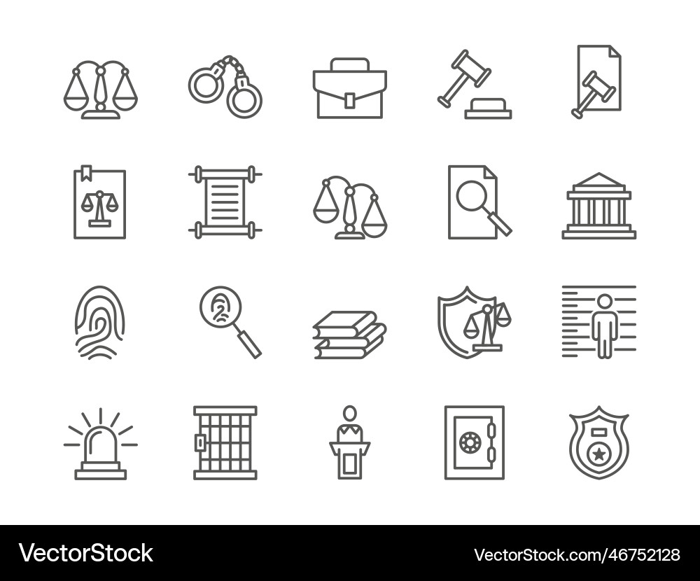 Legal line symbols law authority icons judgement Legal line symbols law authority icons judgement vector image