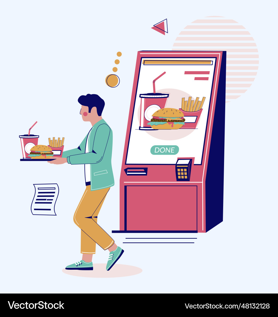 Man using self ordering food service Vector Image