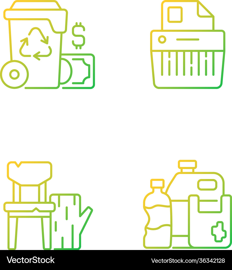 Managing waste gradient linear icons set Vector Image