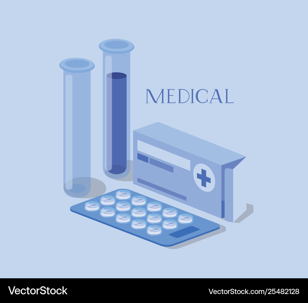Medical tubes tests drugs with medicine box Medical tubes tests drugs with medicine box Vector Image