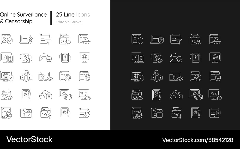 Online-Überwachung und Zensur lineare Icons Online-Überwachung und Zensur lineare Icons vektorbild