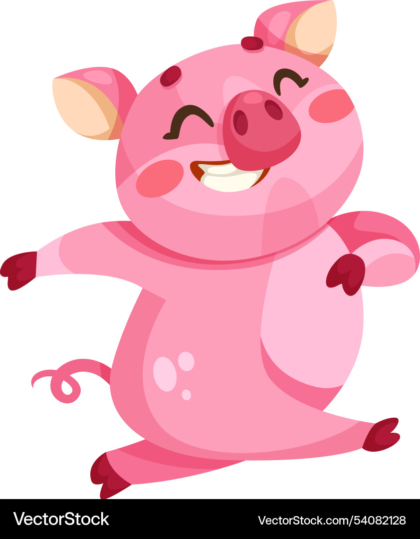 Pink piglet character in running pose Pink piglet character in running pose vector image