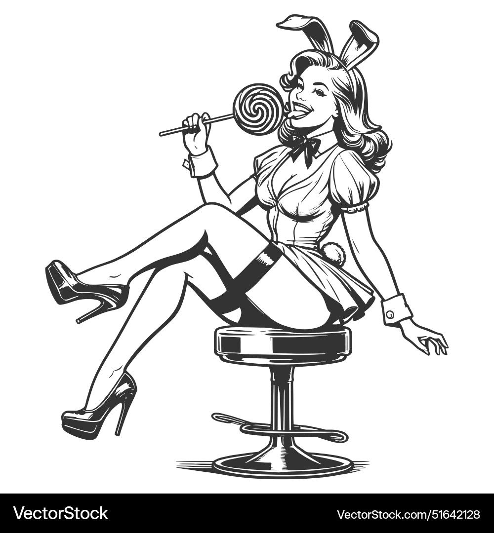 Retro Pin-Up Bunny with Lollipop Vector Image