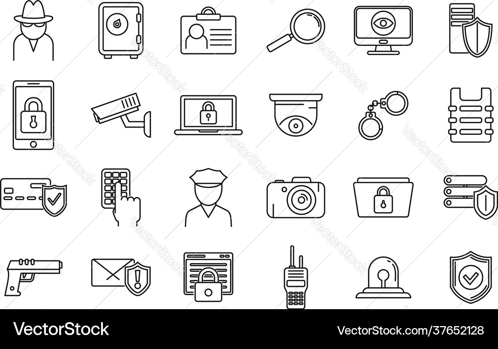 Security service scan icons set outline style Security service scan icons set outline style vector image