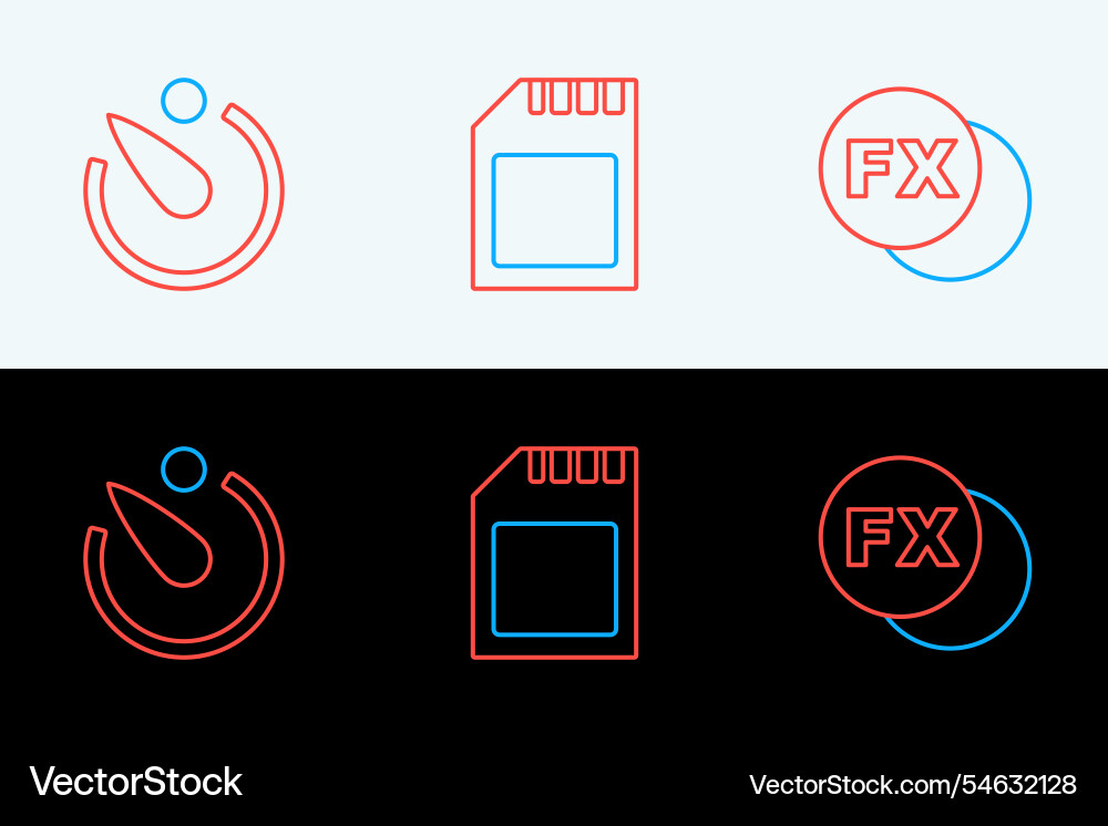 Set line photo camera fx timer and sd card Set line photo camera fx timer and sd card vector image