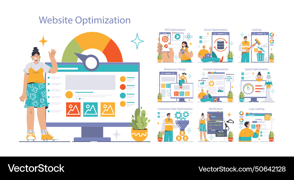 Website optimization set flat Website optimization set flat vector image