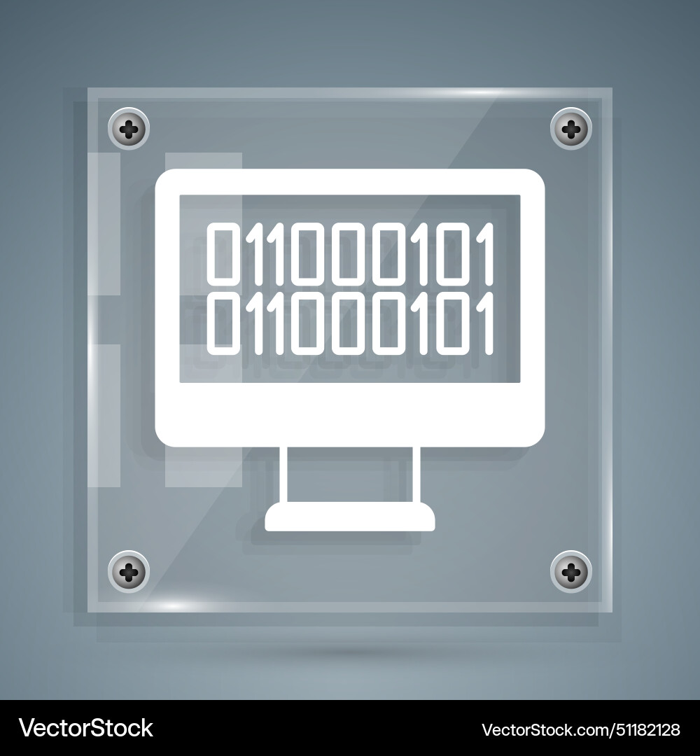White binary code icon isolated on grey vector image