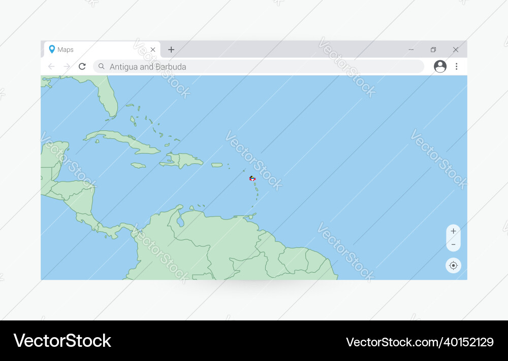 Browser window with map of antigua and barbuda Vector Image