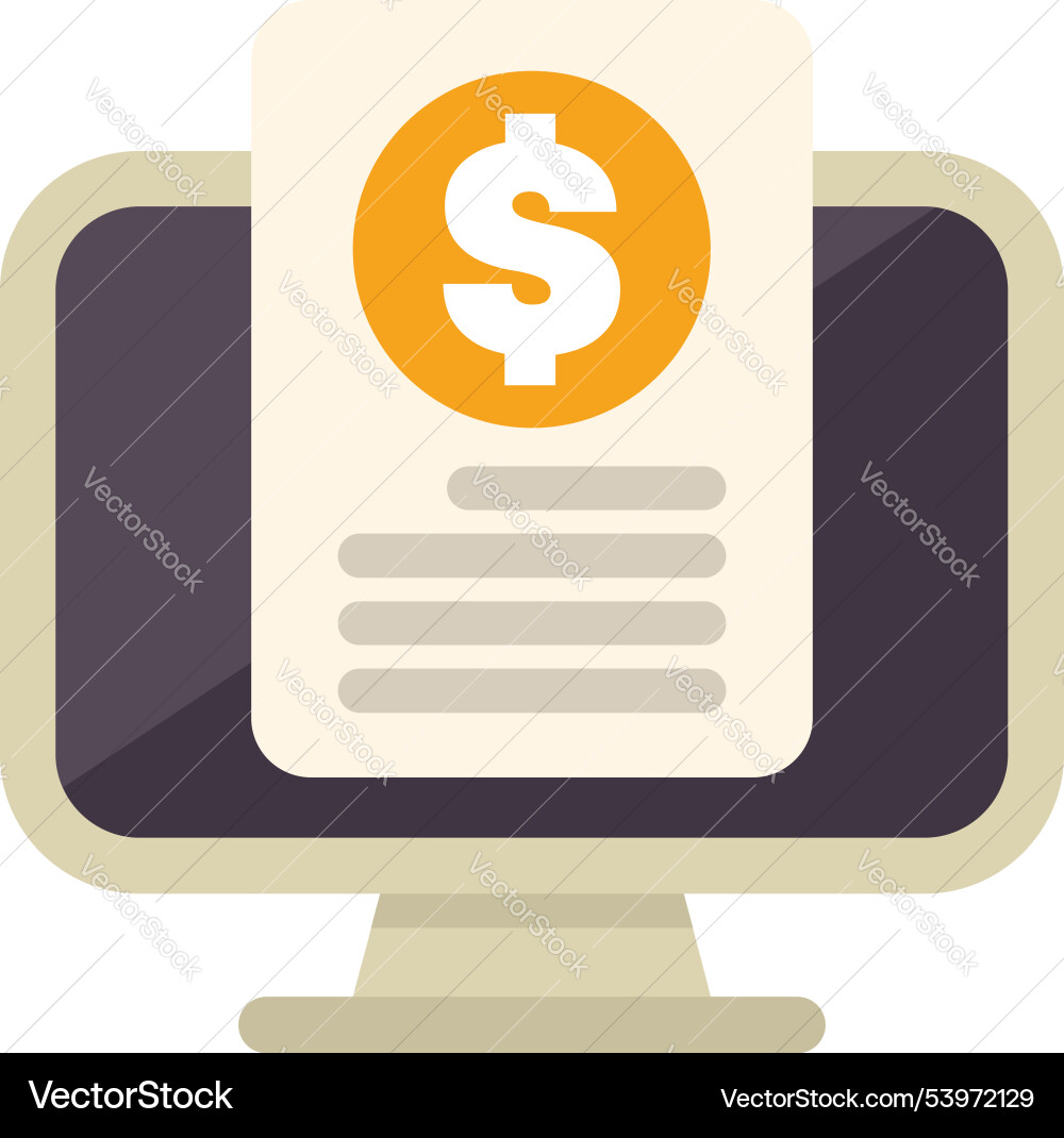Computer showing invoice with dollar symbol Vector Image
