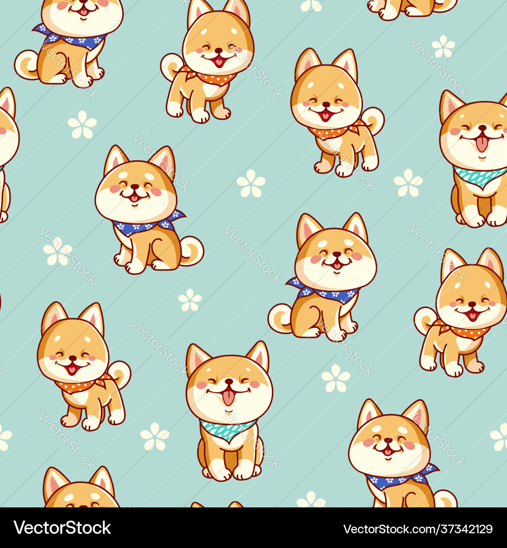 Cute Shiba Inu Pattern Vector Image
