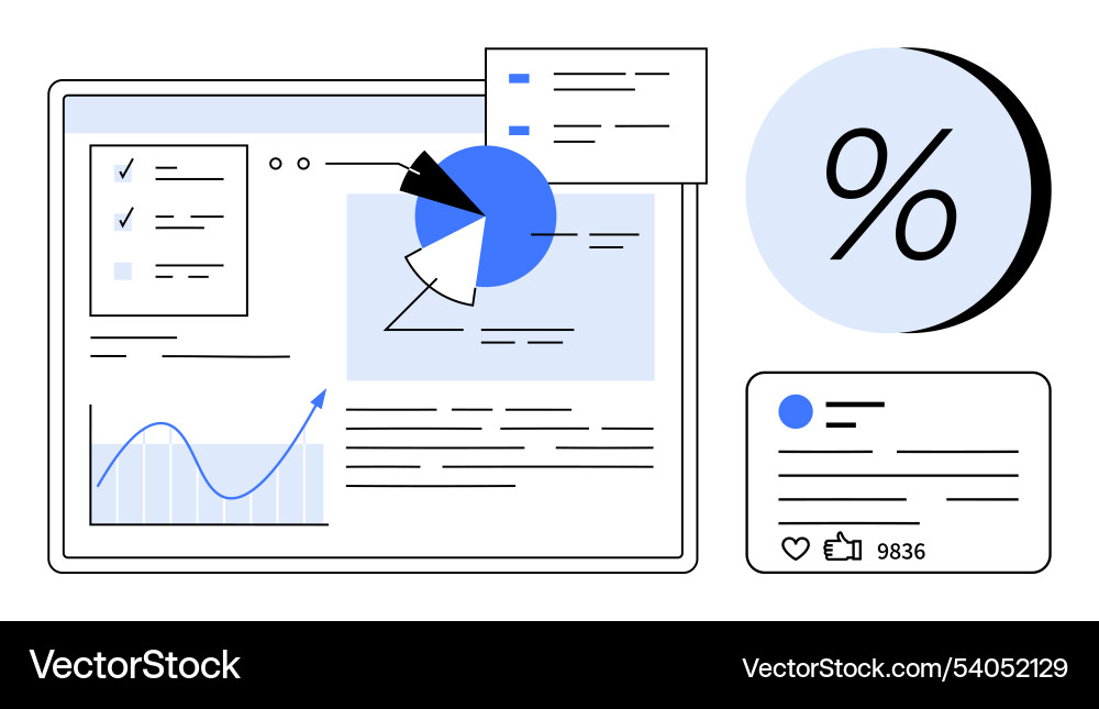 Data dashboard with analytics pie chart Vector Image