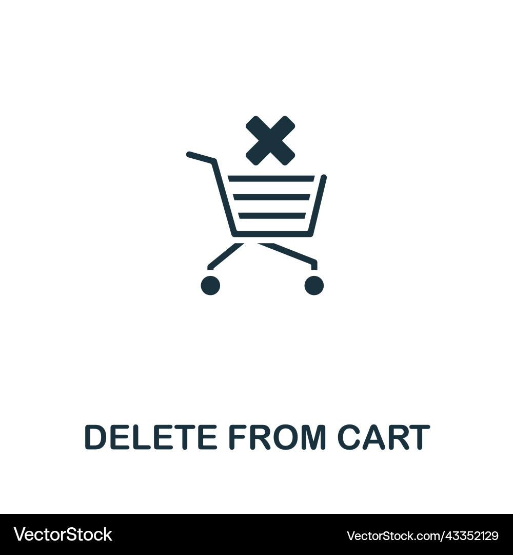 Delete from cart icon monochrome simple line Delete from cart icon monochrome simple line vector image