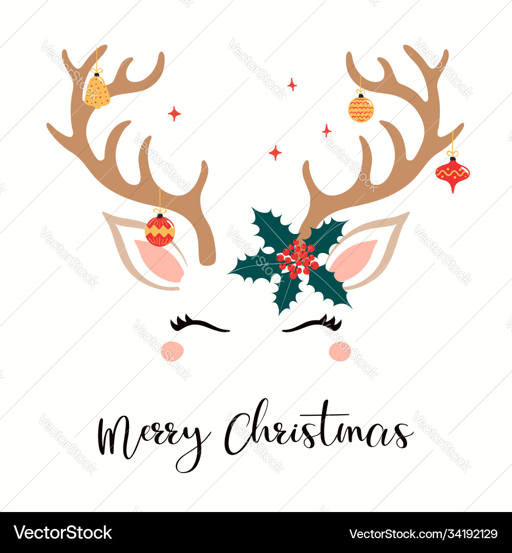 Kawaii Rentde Gesicht Weihnachtskarte Kawaii Rentde Gesicht Weihnachtskarte vektorbild