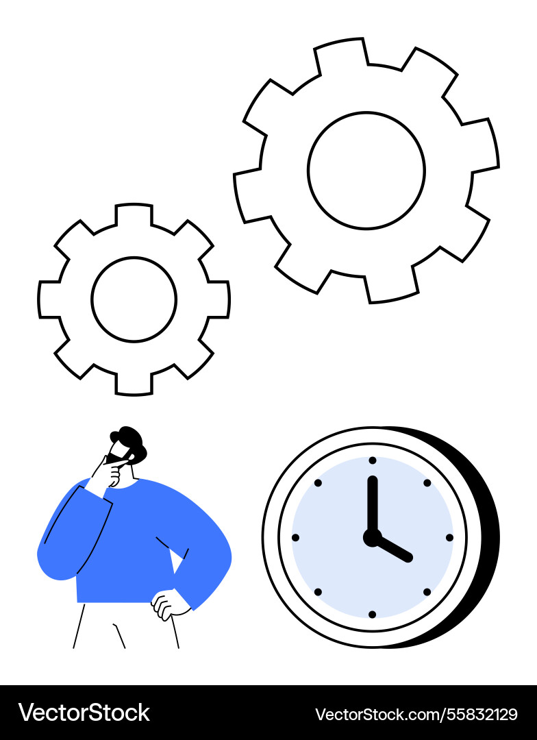 Man contemplating time management and workflow Vector Image