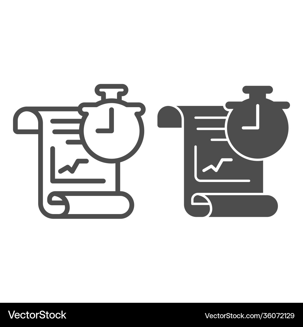 Report and clock line solid icon startup Report and clock line solid icon startup vector image