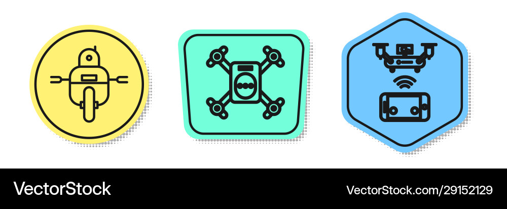 Set line robot drone flying with action camera Vector Image