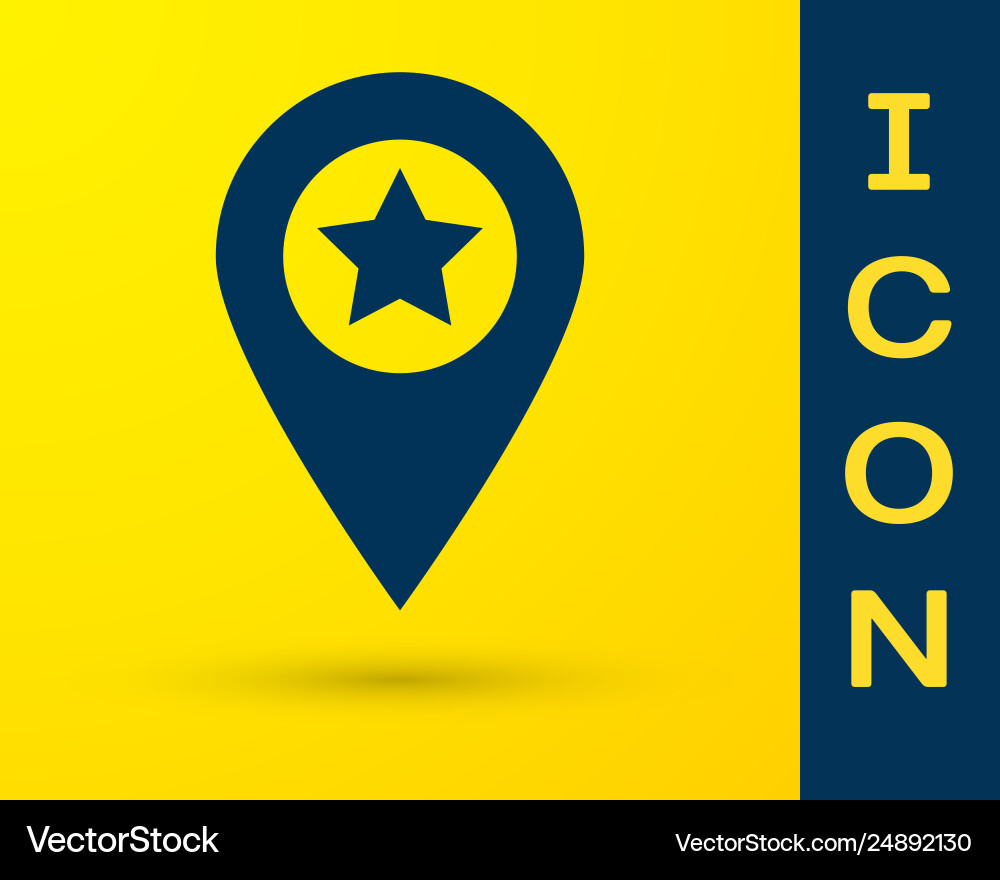 Blue map pointer with star icon isolated on yellow Blue map pointer with star icon isolated on yellow vector image
