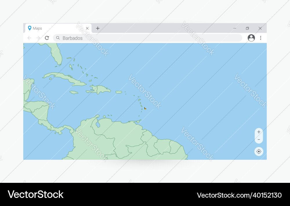 Browser window with map of barbados searching Vector Image