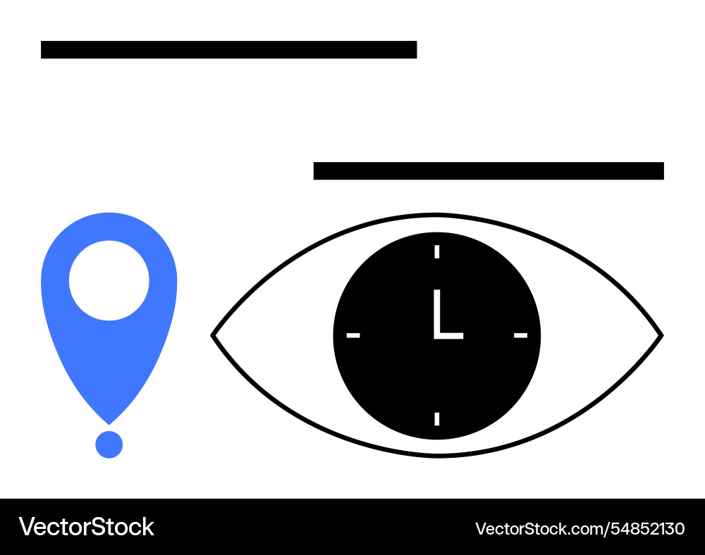Eye with clock and map pin symbolizing time Eye with clock and map pin symbolizing time vector image