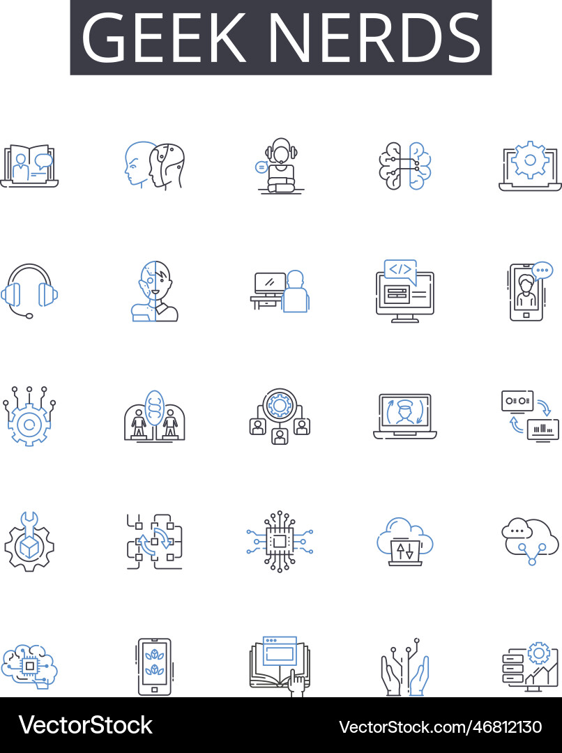 Geek nerds line icons collection brainiacs Geek nerds line icons collection brainiacs vector image