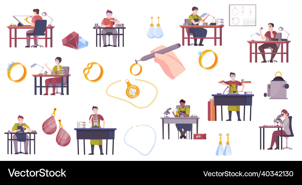 Jewelry making flat set Royalty Free Vector Image