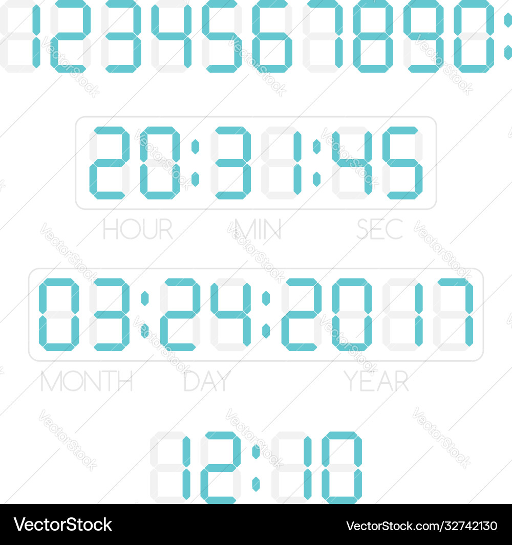 Lcd numbers time and date for electronic device Lcd numbers time and date for electronic device vector image