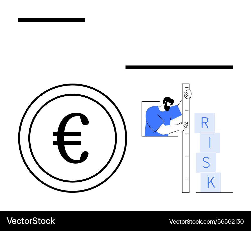 Man measuring risk as stacked blocks beside large Man measuring risk as stacked blocks beside large vector image