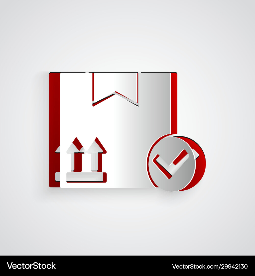 Paper cut package box with check mark icon Vector Image