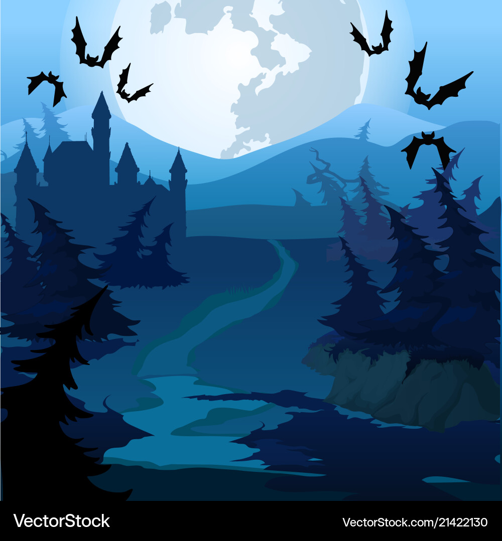 Path through the enchanted forest at night vector image