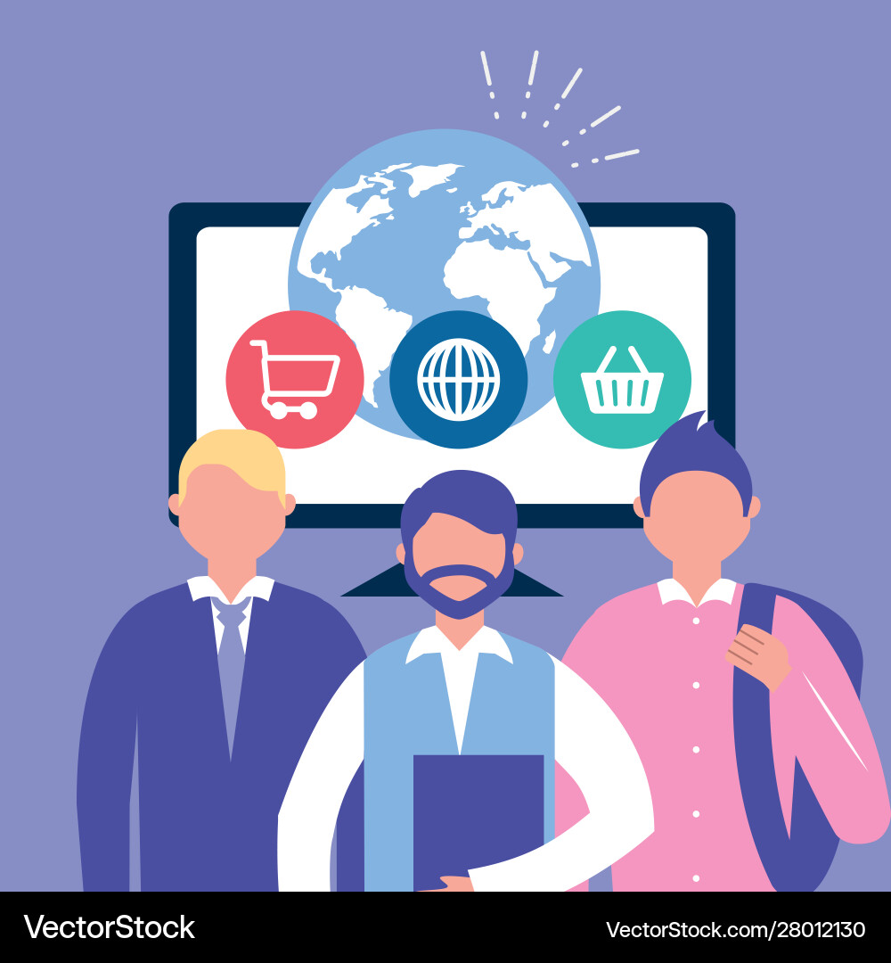 People on line with desktop computer vector image