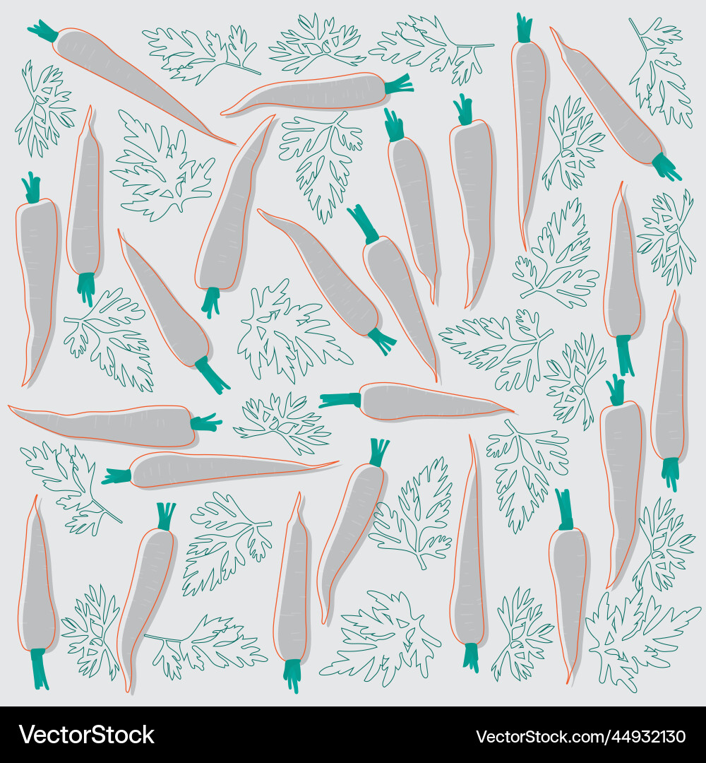Print pattern background with line art of carrots vector image