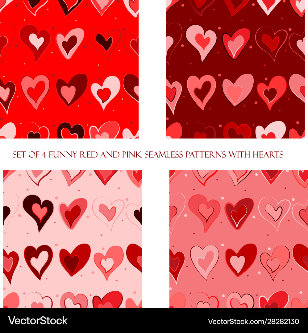 Set 4 funny seamless patterns with red Vector Image