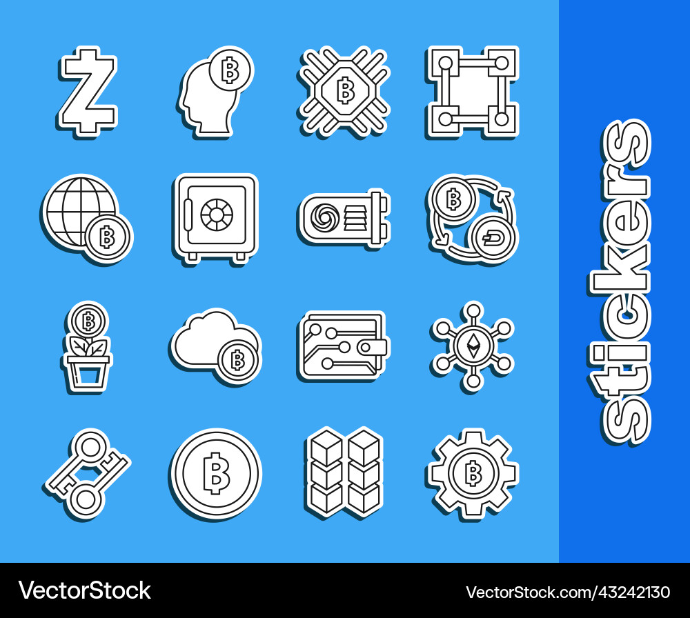 Set line cryptocurrency coin bitcoin blockchain Set line cryptocurrency coin bitcoin blockchain vector image