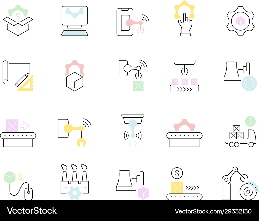 Set line icons manufacturing business Set line icons manufacturing business vector image